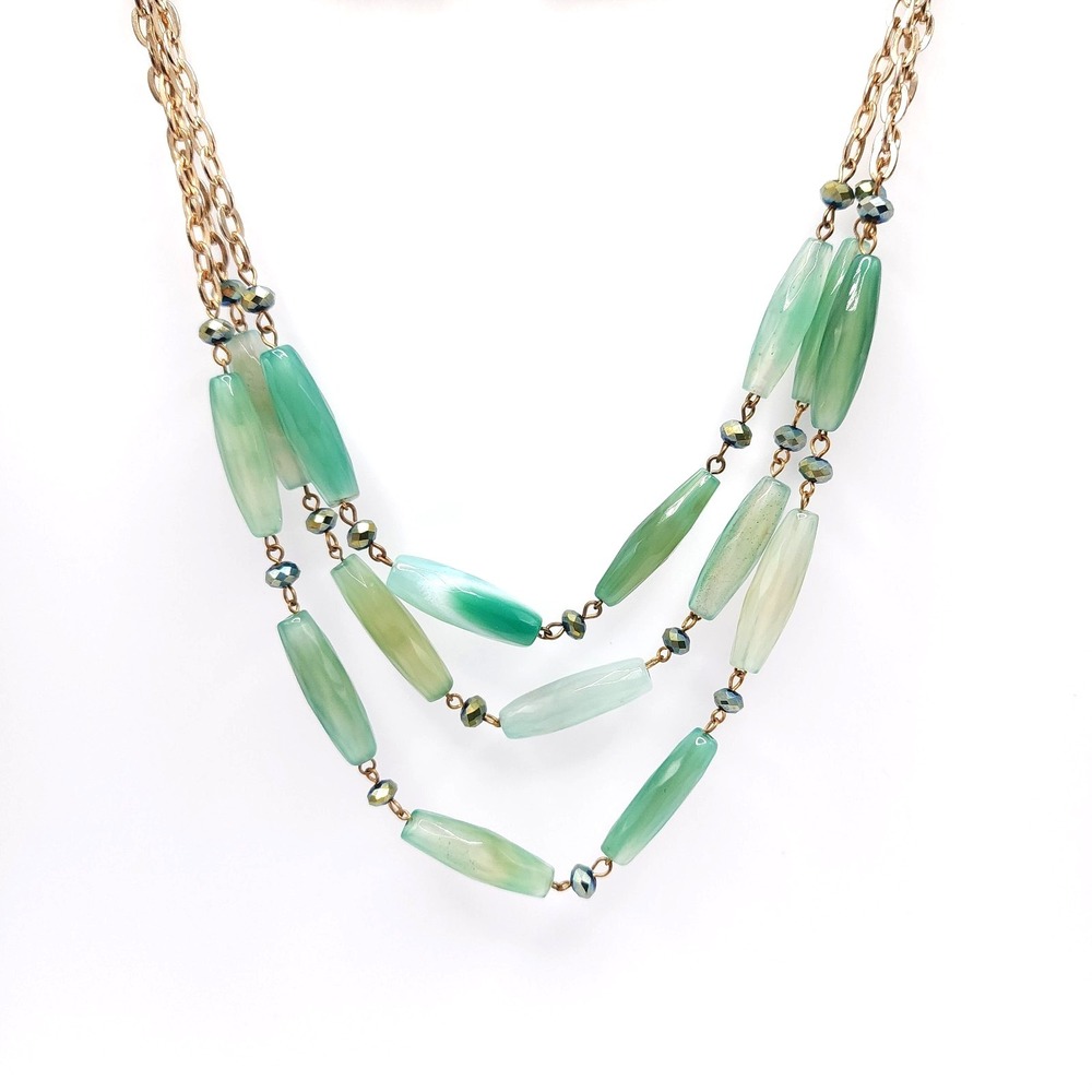 Vintage Triple‎ Strand Green Glass Necklace